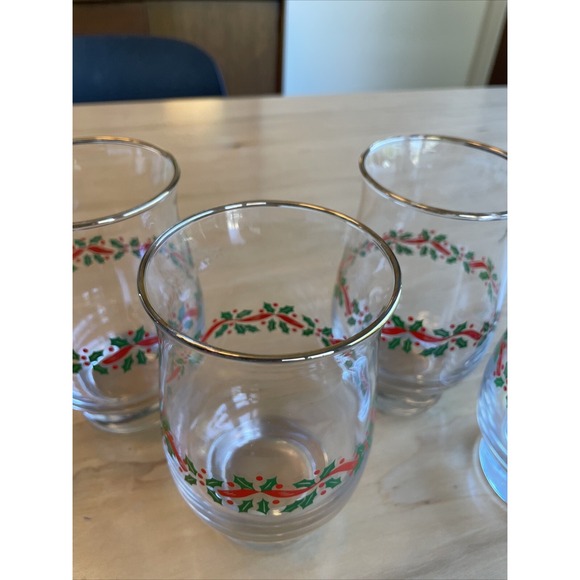 LOT OF 4 VINTAGE LIBBEY ARBY'S HOLLY RIBBONS GLASS TUMBLERS 5 1/4" Christmas Cup - Picture 11 of 13